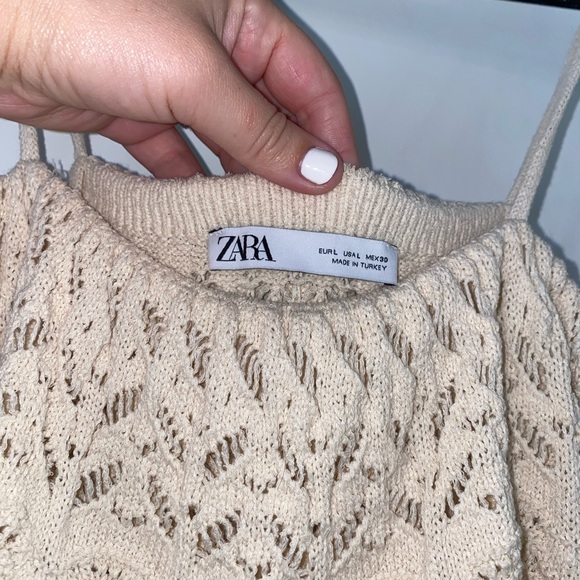 RARE, NWOT! Zara Ruffled Knit Mini Dress w Tie Strap, Cream, M / L - Picture 6 of 11